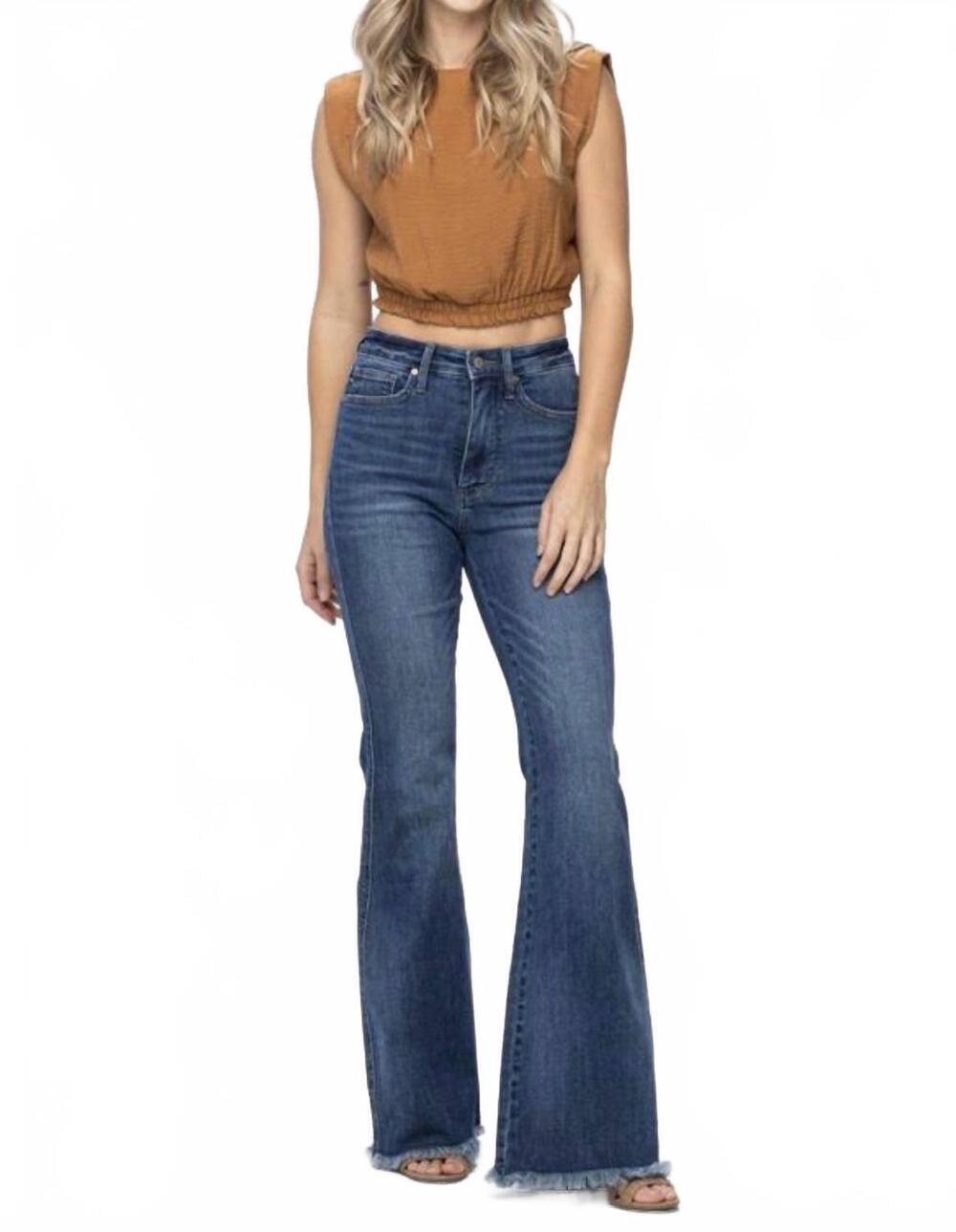 NEW JUDY BLUE high waist tummy control fray hem jeans - plus in medium blue